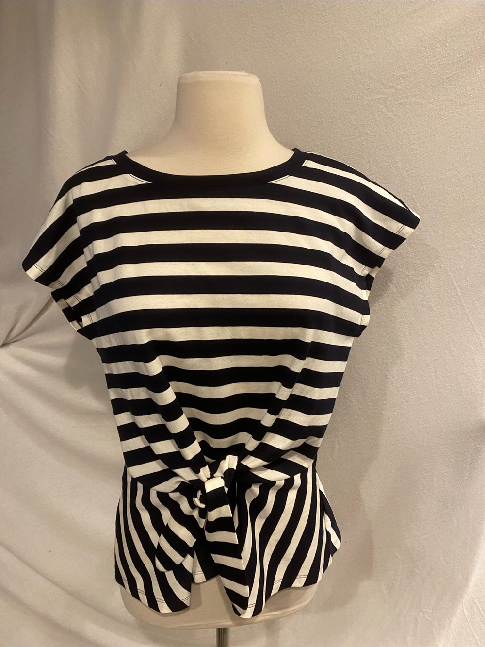 Talbots, Navy and white tie waist top